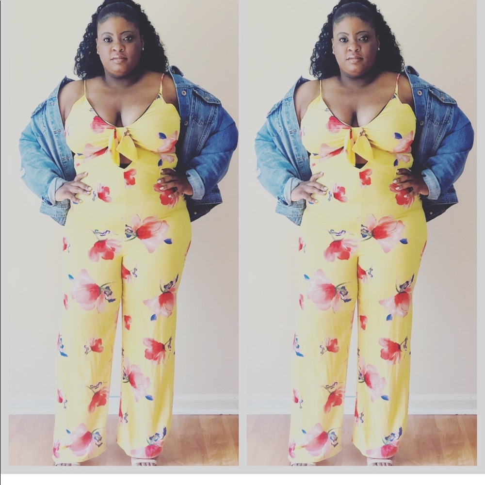 PLUS SIZE YELLOW FLORAL JUMPER